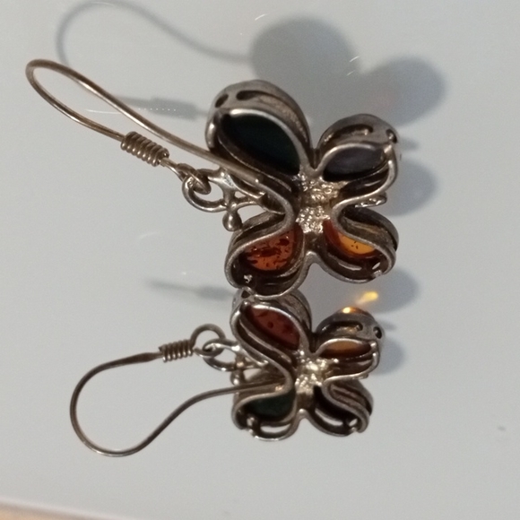 🦋 Genuine Baltic Amber & Sterling Silver Dangle Earrings - Picture 7 of 15